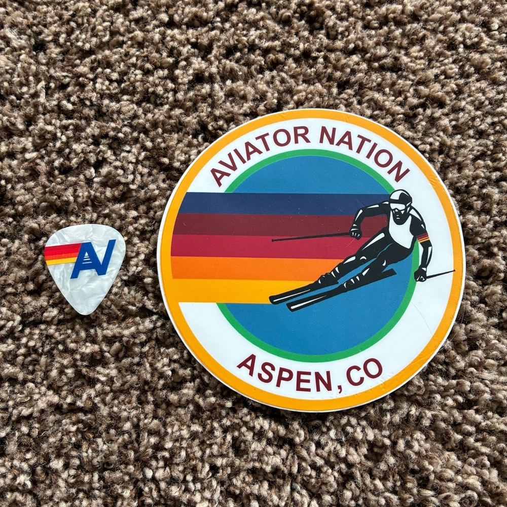 Aviator Nation Aspen CO Skiing Sticker & Guitar Pick